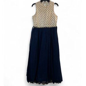 Rare Editions & Navy Blue Sleeveless Girls Dress With Glittery Bodice